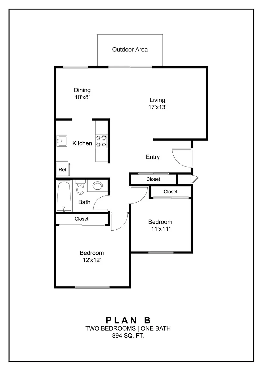 Floor plan Two Bedroom/One Bath