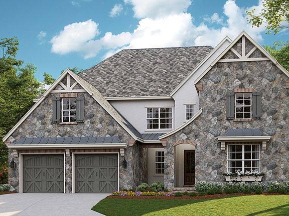 Napa C - French Cottage 3-Car Tandem Front Load Garage Note Renderings may show optional featur