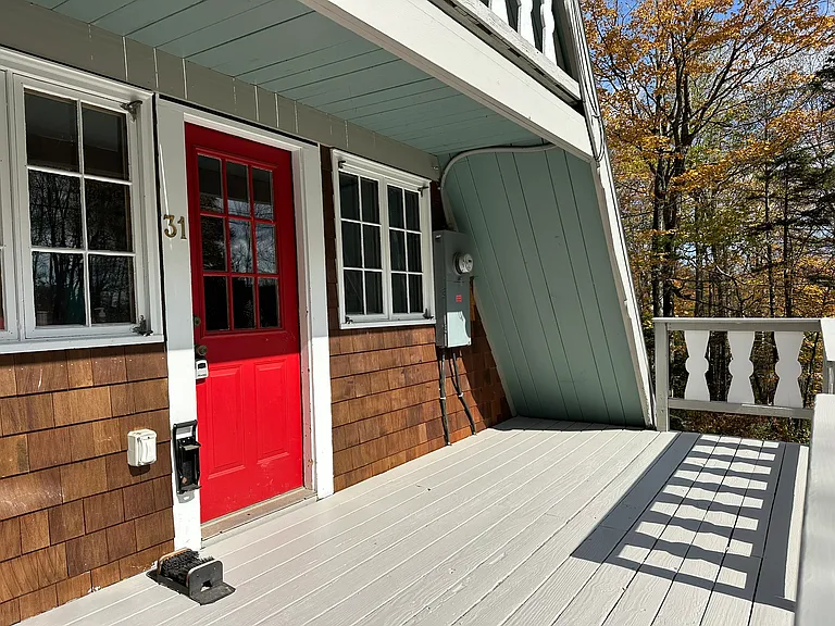 Large deck: we have wicker L-shaped furniture with cushions to go out here on the deck. Plus a grill and solo stove