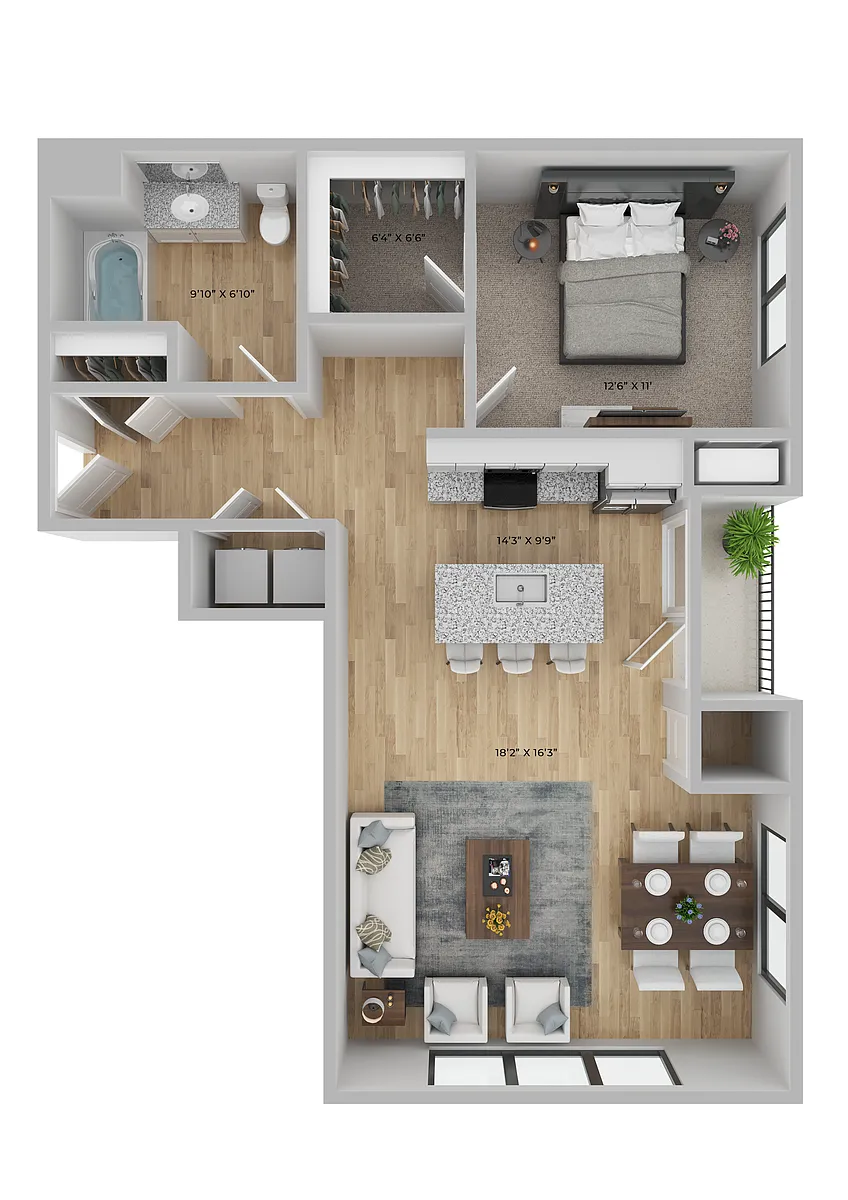 Floor plan 1 Bed/1 Bath-1B Alt-The Square