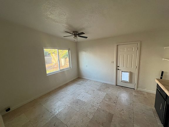 kitchen showing back door to yard