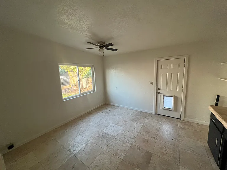 kitchen showing back door to yard