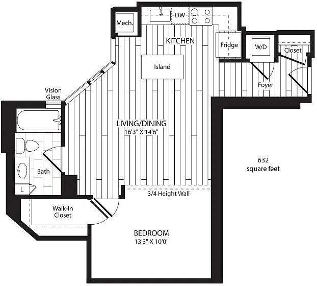 Floor plan One Bedroom 632