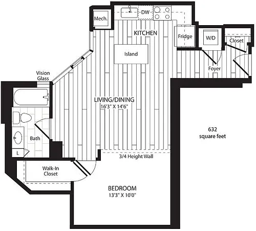 Floor plan One Bedroom 632