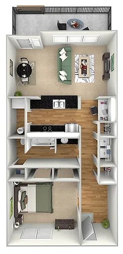 Floor plan A1H (1x1 Harbor Town)