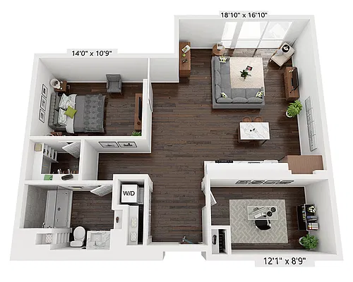 Floor plan One Bedroom A1AD