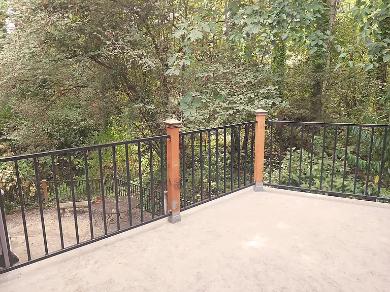 Private deck from the Bedroom. Enjoy the treehouse feeling and peaceful green around you