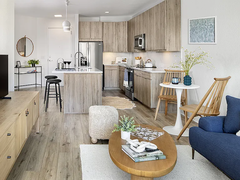 Platinum model kitchen and living room.