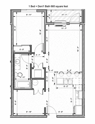 Floor plan 1 Bed Den 1 Bath