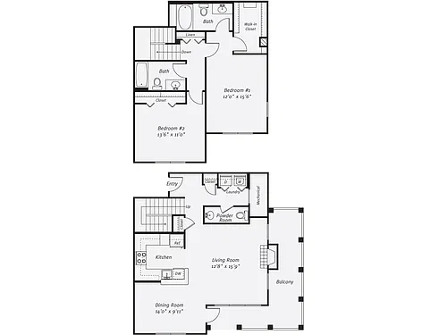 Floor plan 2 Bed/2.5 Bath-The Singh TH