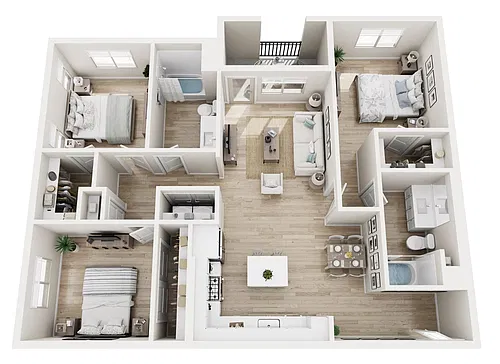 Floor plan 3BD, 2BTH C1
