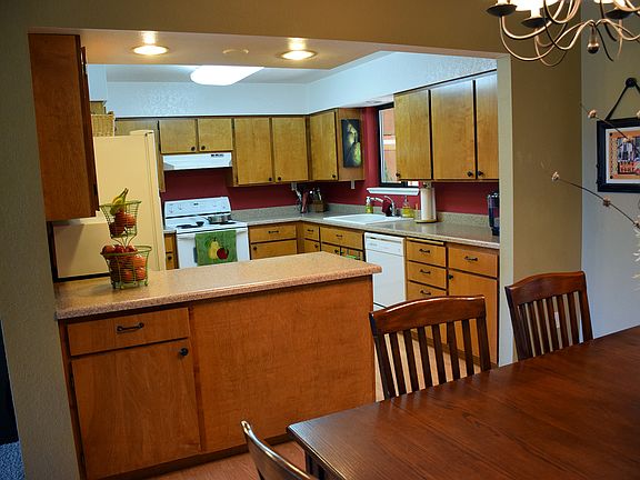 kitchen open to dining area