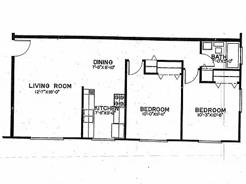 Floor plan 2 Bed 1 Bath Standard