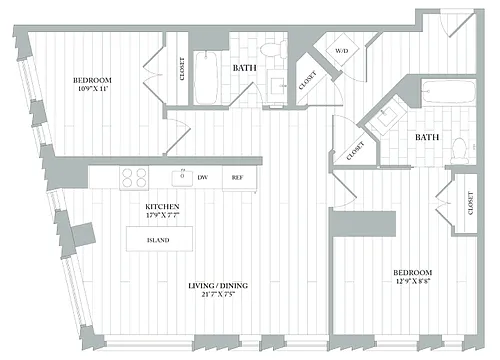 Floor plan B2 | 2 Bed | 2 Bath