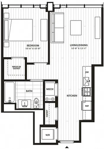 Floor plan 1 Bed/1 Bath-A5