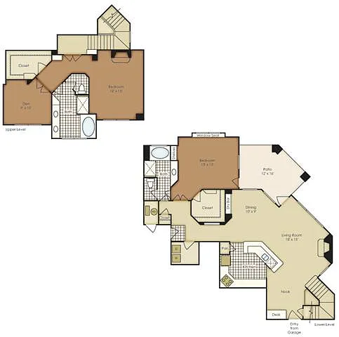 Floor plan Two Bedroom Townhome with Den 1B2TNG-1B2TNGU-2B2TN