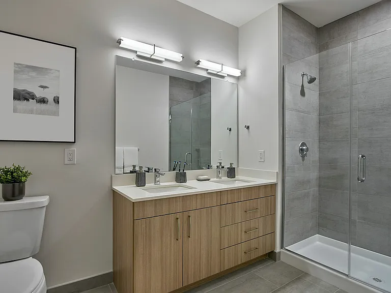 Experience the elegance and functionality of this contemporary bathroom design.