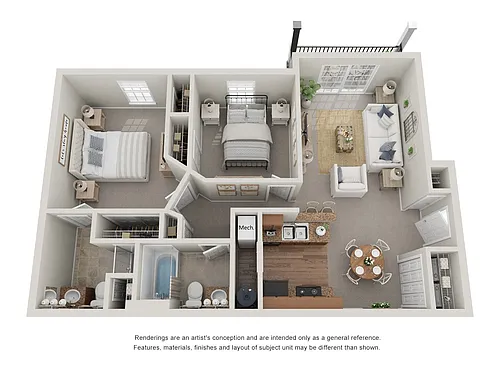Floor plan Two Bed, Two Bath