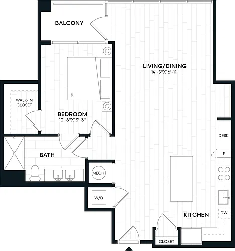 Floor plan 1 Bed/1 Bath-1Q2