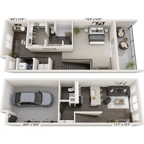 Floor plan One Bedroom Townhome