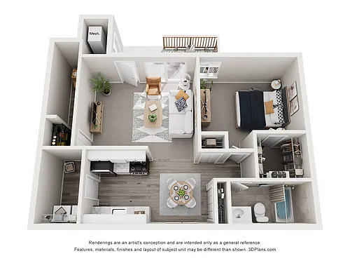 Floor plan 1 Bed, 1 Bath