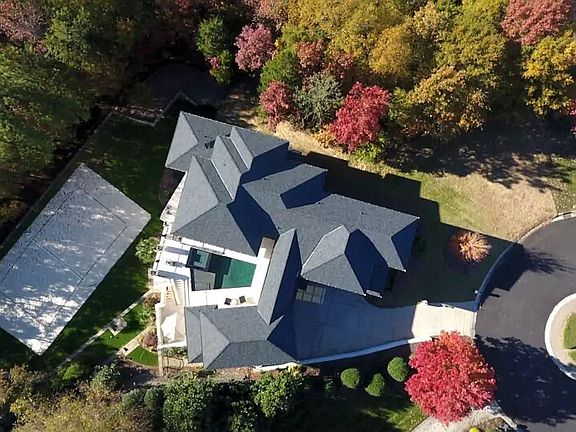Aerial view shows home.