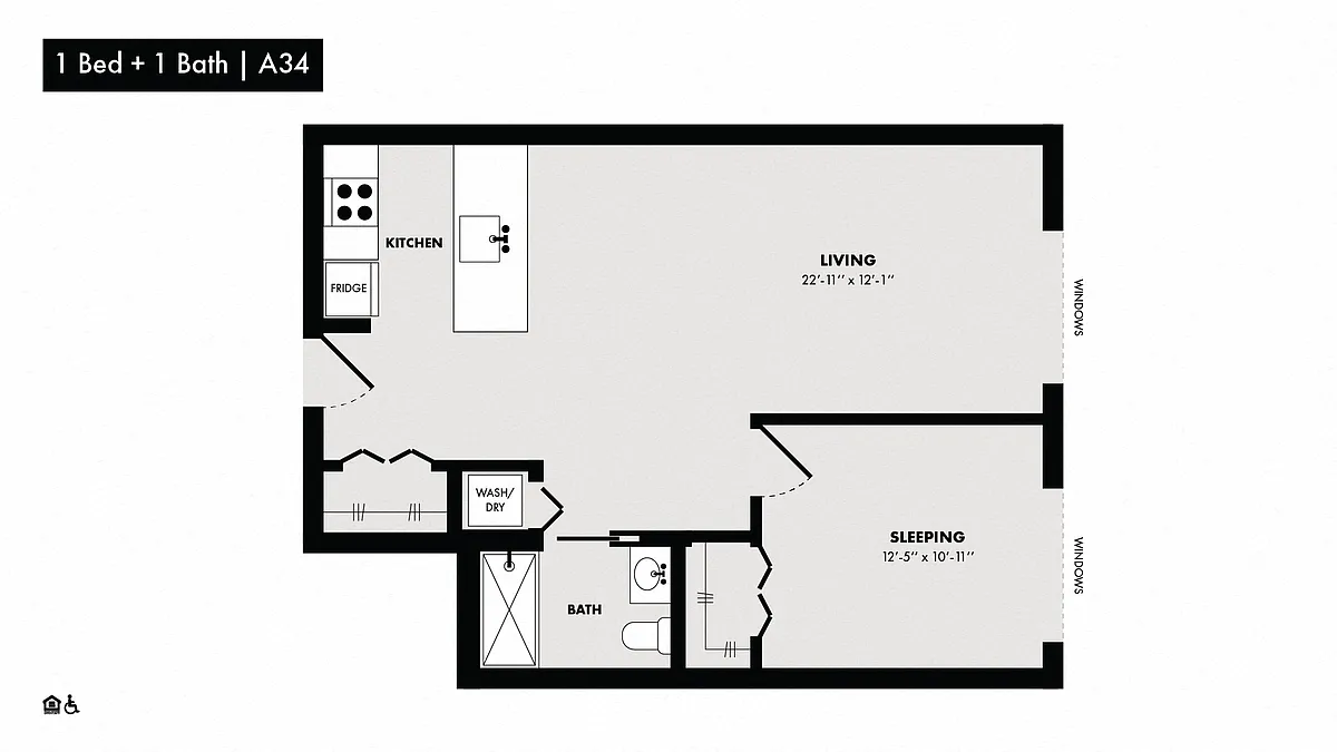 Floor plan 1 Bed/1 Bath-A34