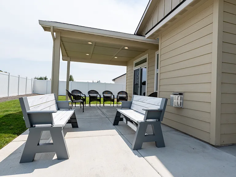 Covered patio with seating