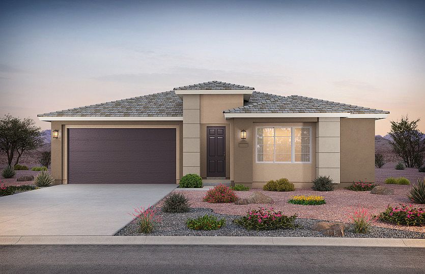Single-story Stella shown in Elevation C with a two-car garage and different color stucco for modern