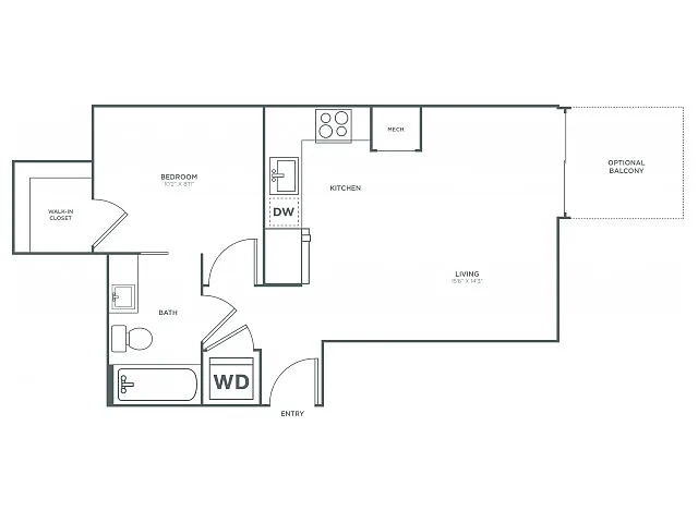 Floor plan One Bedroom One Bath (520 SF)