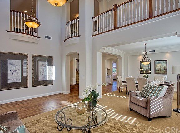 Another view of the striking living room and dining room