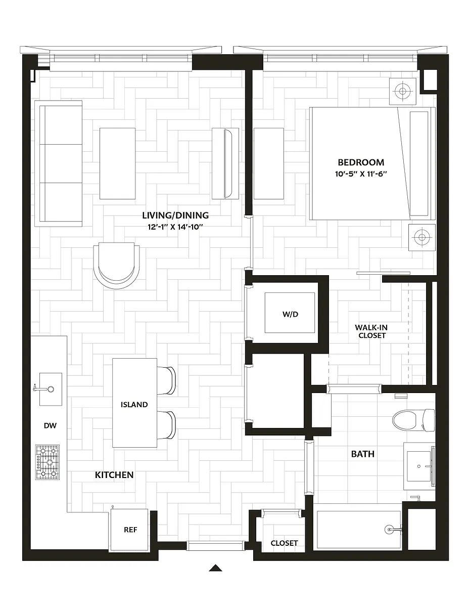 Floor plan 1 Bed/1 Bath-A19