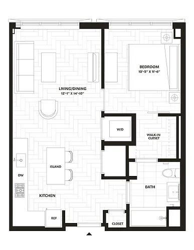 Floor plan 1 Bed/1 Bath-A19