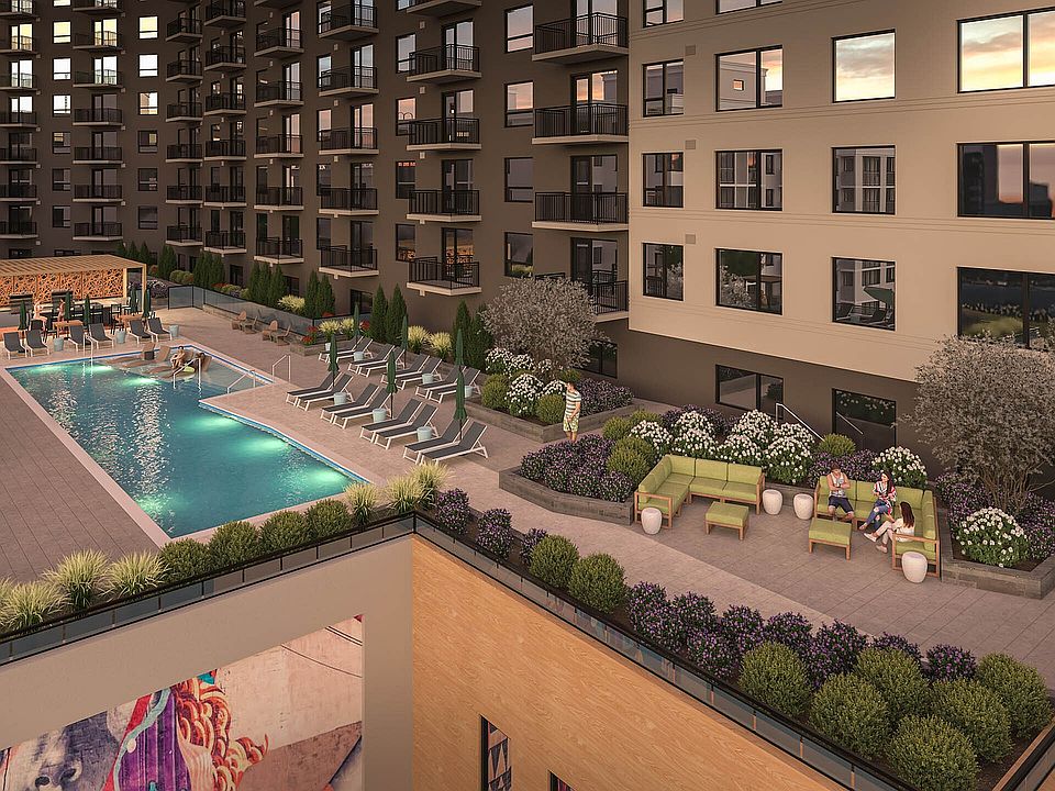 Amenity deck with resort-style pool, private cabanas, fire pits and grill stations