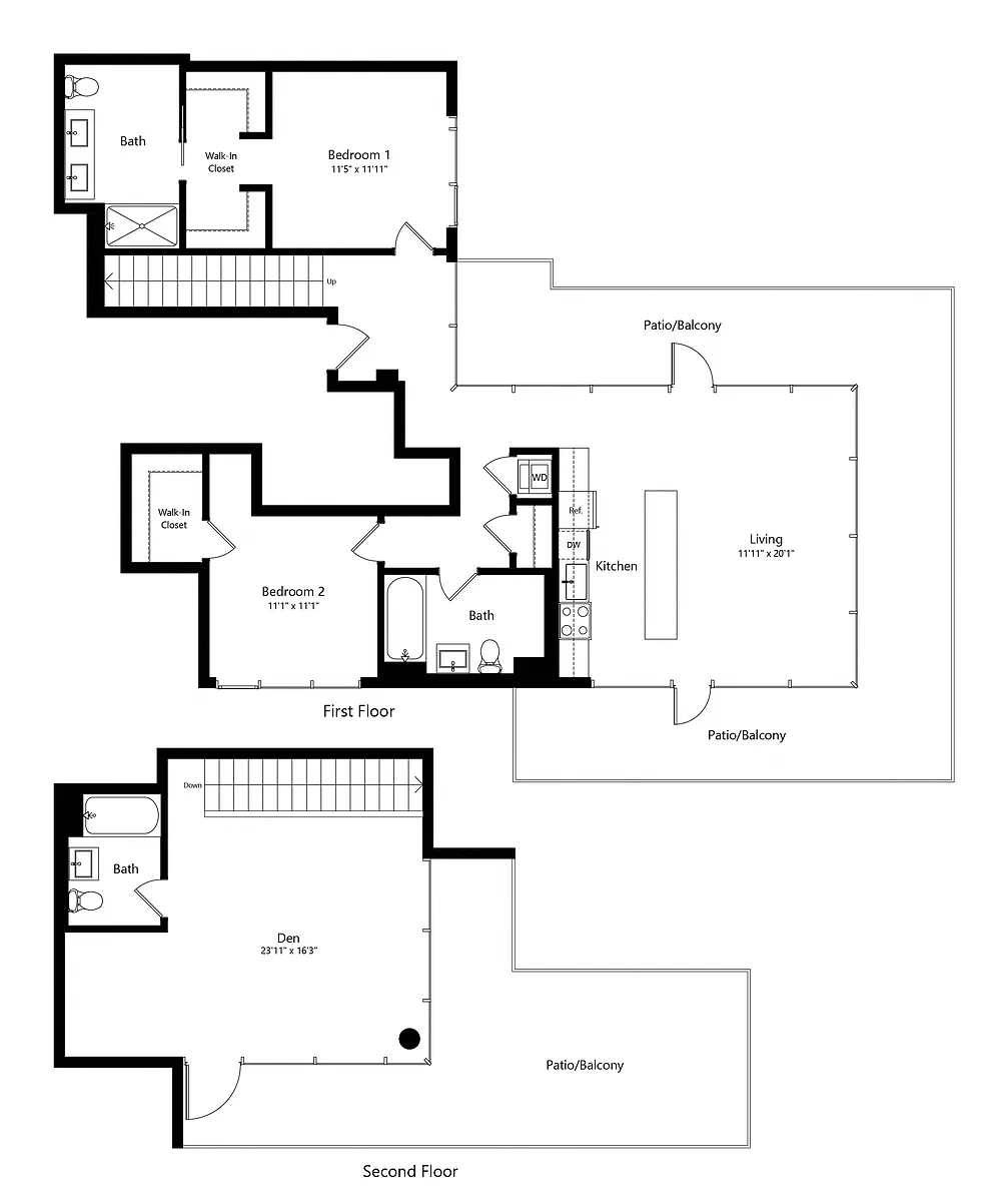 Floor plan 2 Bedroom Den - 3 Bath | Bd2