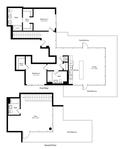 Floor plan 2 Bedroom Den - 3 Bath | Bd2