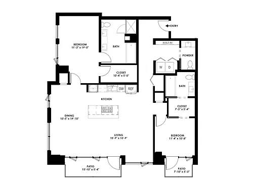 Floor plan 2 Bed/2.5 Bath PH - H