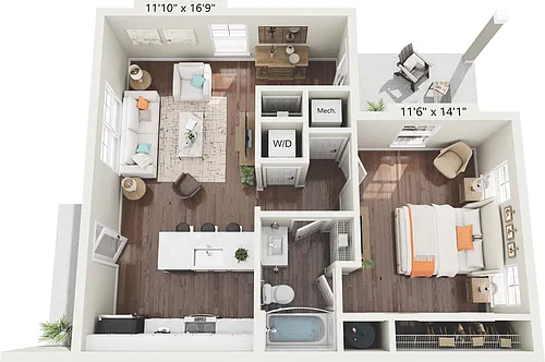 Floor plan 1 Bedroom, 1 Bathroom Cottage