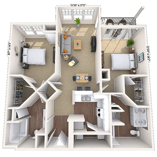 Floor plan Traditional 2x2 1274 SF
