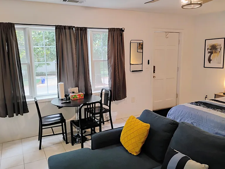 Dining area with natural light view of street