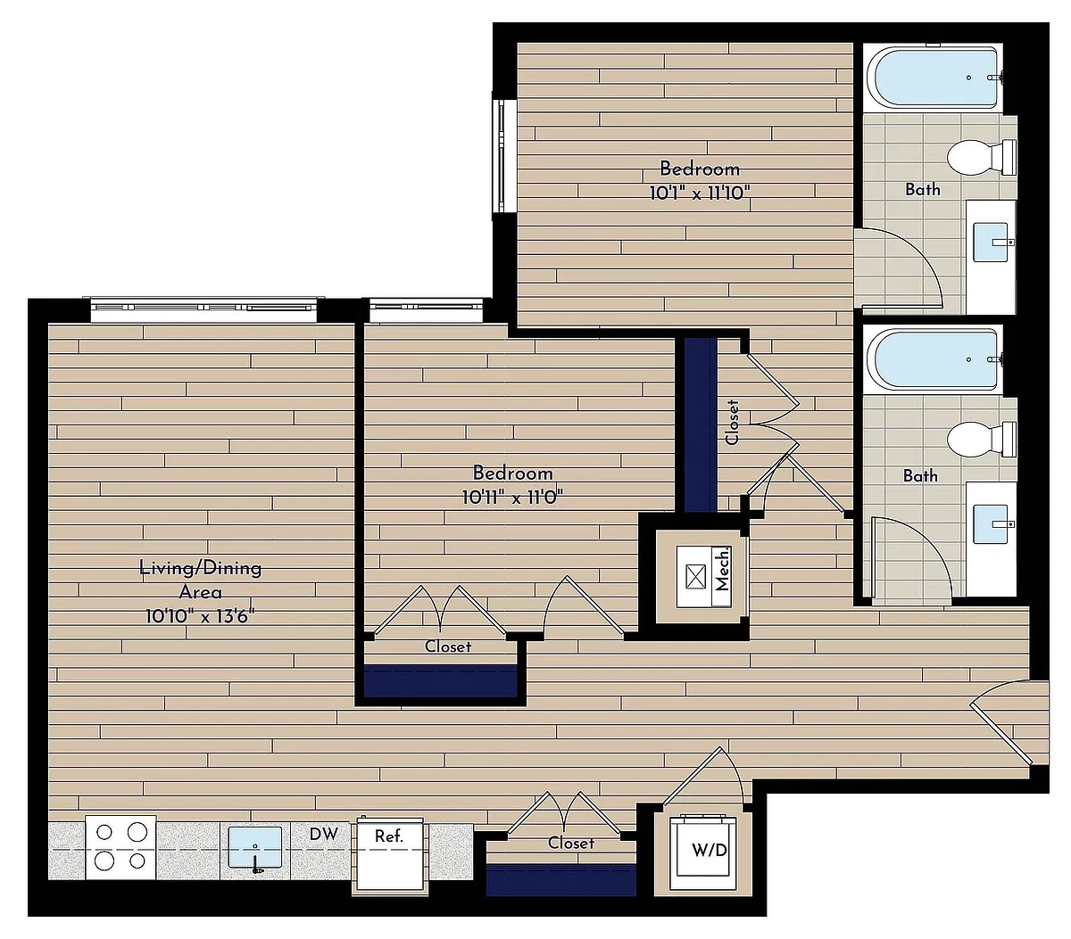 Floor plan B 2BR-E