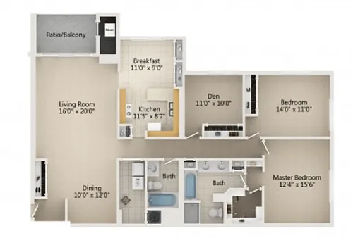 Floor plan 3 Bedroom 2 Bath Type B