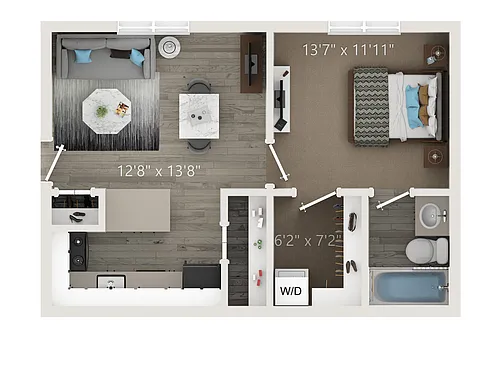 Floor plan 1 Bed, 1 Bath Upgraded