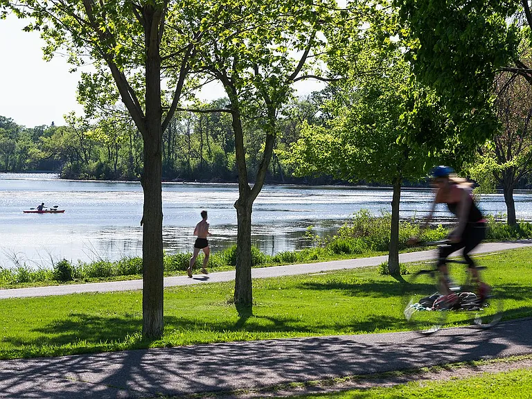Blocks to lake of the Isles with running and biking trails that connects to the Minneapolis chain of lakes