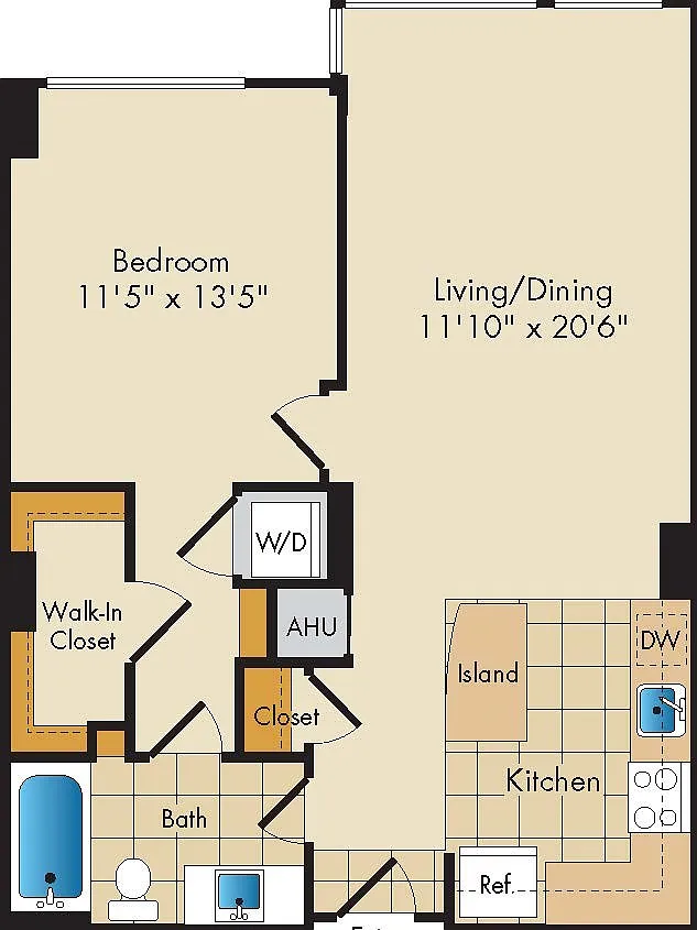 Floor plan 1 Bed 1 Bath-A13b