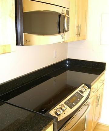 Kitchen with GE Profile Stainless Steel Microwave and Range
