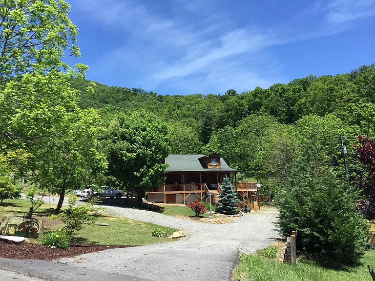 Front of cabin that leads to parking and private entrance.