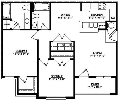 Floor plan 2 Bed 2 Bath HANDI