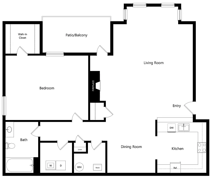 Floor plan 1 Bed X 1 Bath Renovated