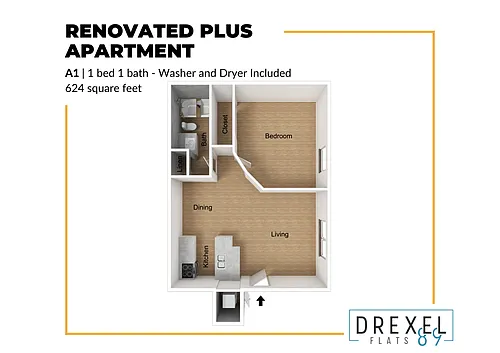 Floor plan A1 Renovated Plus (Washer and Dryer Included)